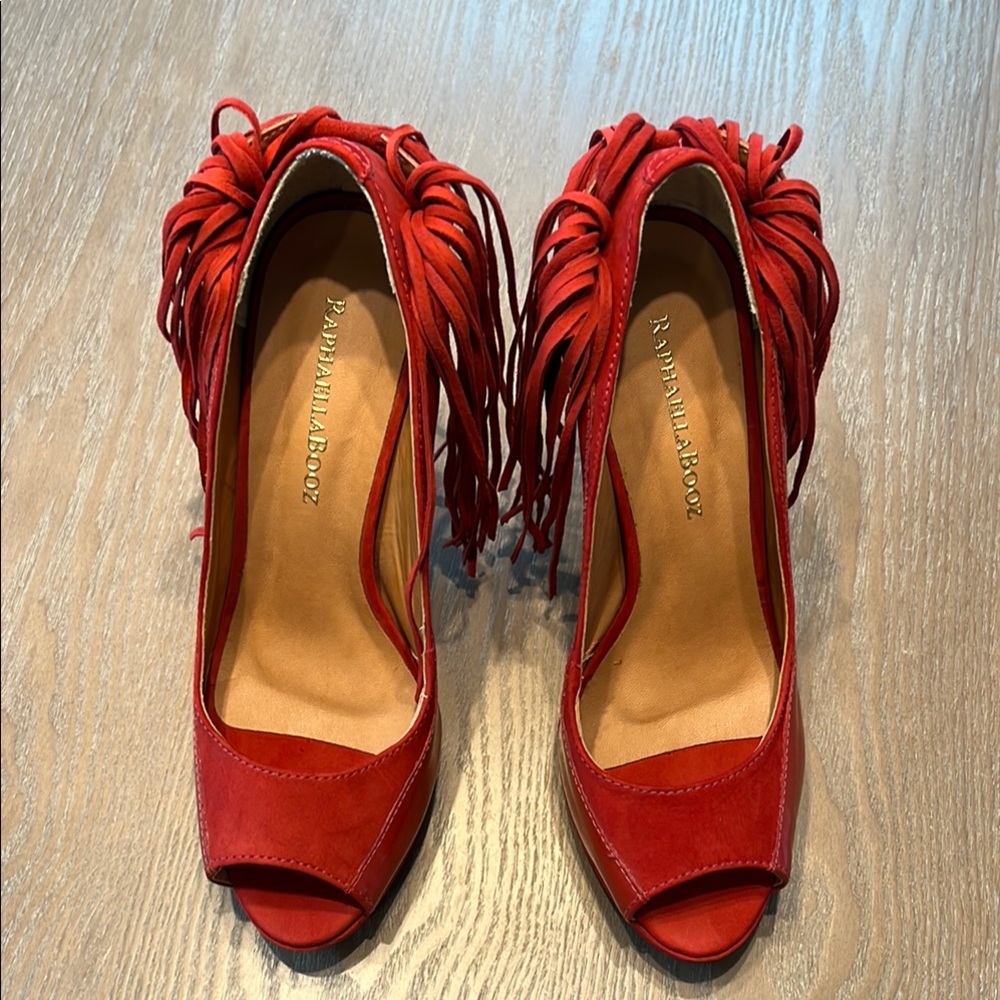 New Raphaella Booz Red Suede Heels with fringes